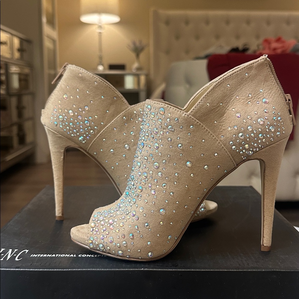 INC International Concepts Tan Embellished Heels
